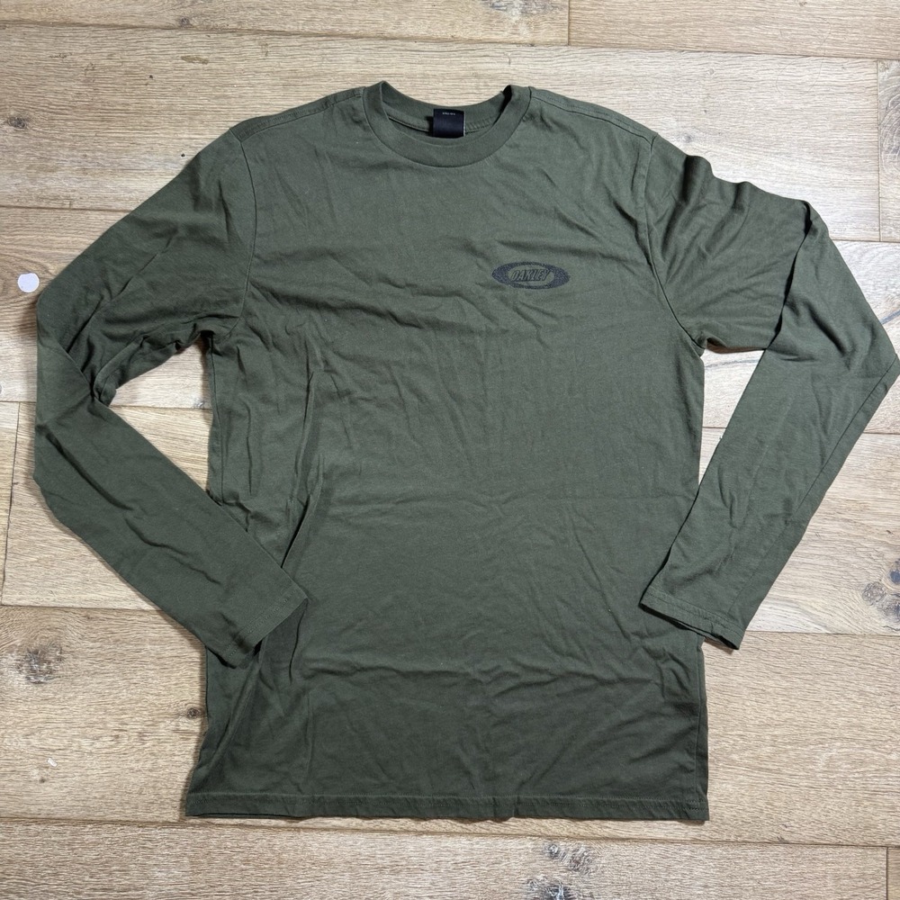 Oakley Men's Small Long Sleeve T Shirt Olive Green Logo Graphic Spellout
